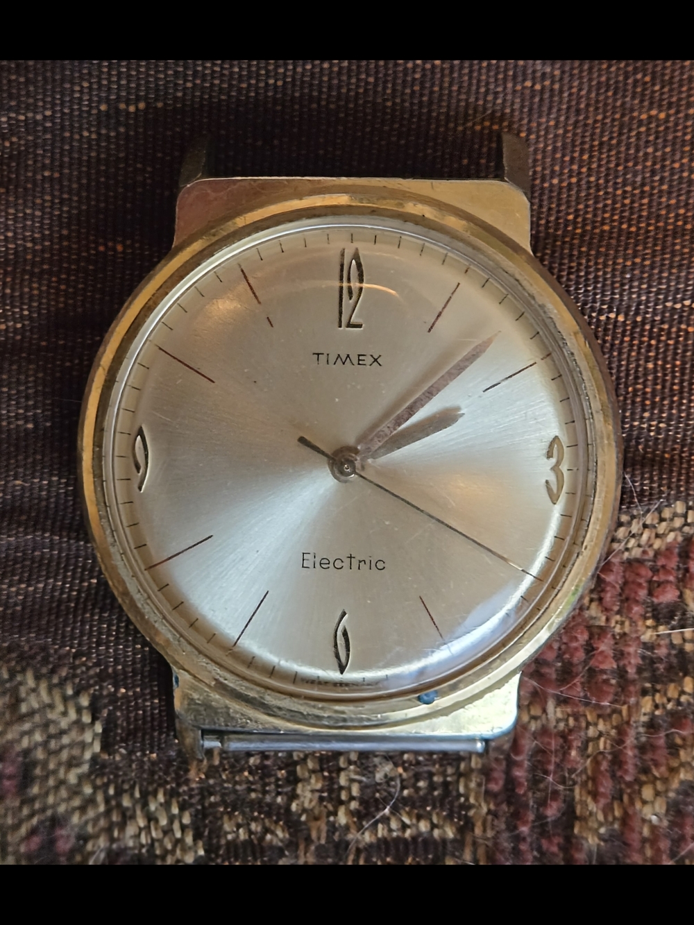 Vintage Timex Gold-Tone Case Silver Dial Electric Analog Watch Face